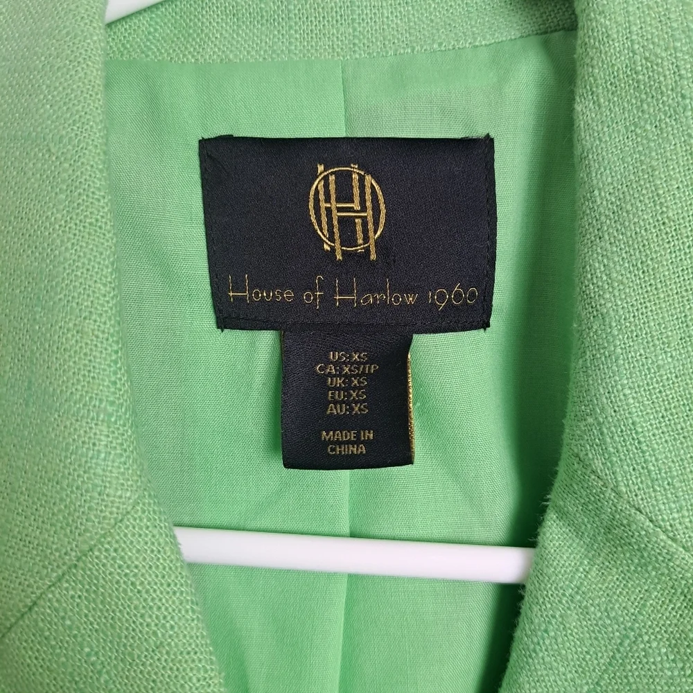 House Of Harlow Light Green Linen Blend Long Double Breasted Blazer Jacket Sz XS